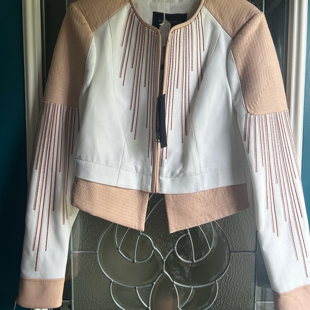 BCBGMaxAzria White and Tan Blazer with Cropped Design